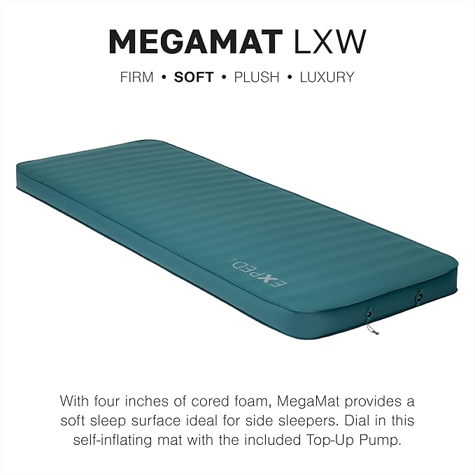 Exped MegaMat Long X-Wide - Self Inflating Soft Car Sleeping Mat 4” Foam Pad Pump Included