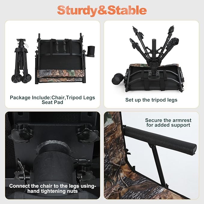 Nice C Heated Swivel Hunting Blind Chair 360 Degree Silent Swivel Chair with Battery Turkey Chairs Strutter Chairs 4 Legs Height Adjustable Power Bank Included Portable Ground Camping