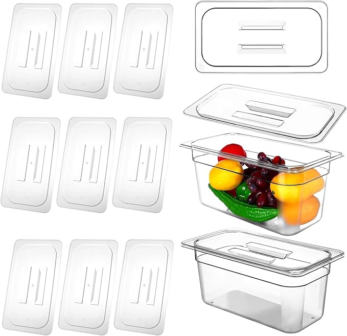 10 Pcs Polycarbonate Food Pan Lids with Handle 1/3 Size Clear Food Pan Lids Stackable Acrylic Hotel Lid Cover for Restaurant Foods Container and Storage