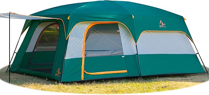 KTT Extra Large Tent 10-12-14 Person(A)Family Cabin Tents2 Rooms3 Doors and 3 Windows with MeshStraight WallWaterproofDouble LayerBig Tent for OutdoorPicnicCampingFamily Gathering