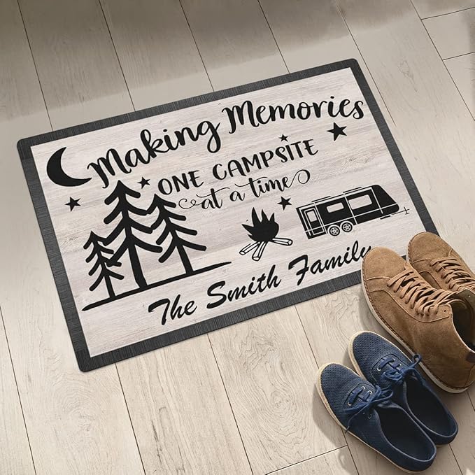 Personalized Campsite Doormat - Making Memories One Campsite at A Time - Custom Family Name Camping Door Mat RV Accessories 16 x 24 inches