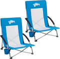 Old Bahama Bay Folding Beach Chair 2 Pack Beach Chairs for Adults Low Beach Camping Chair with Cup Holder Mesh Back for Outdoor Fishing Sand Lawn Supports up to 350lbs