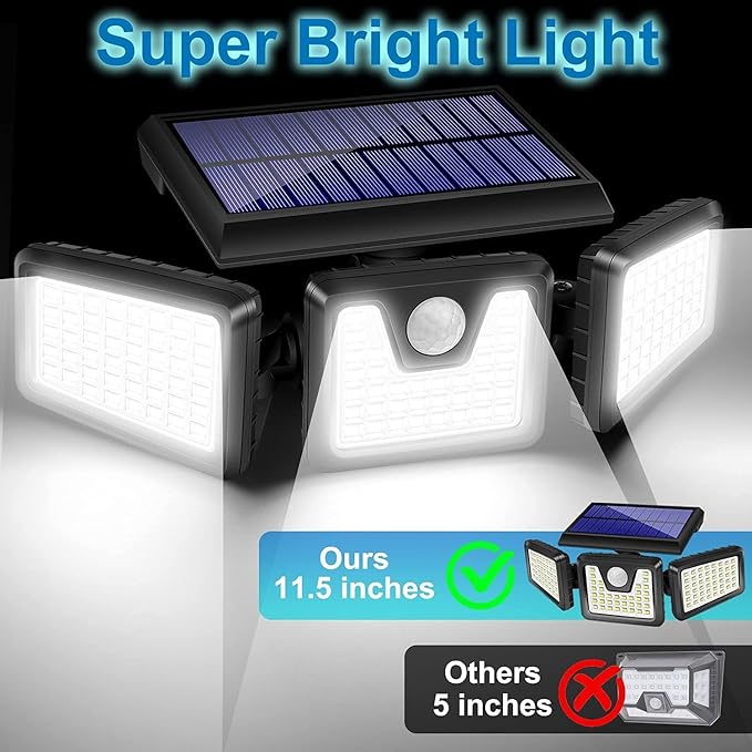 AmeriTop Solar Lights Outdoor 2 Pack 128 High Brightness LED Cordless Solar Motion Sensor Lights 3 Adjustable Heads 270°Wide Angle Illumination IP65 Waterproof Security Flood Light