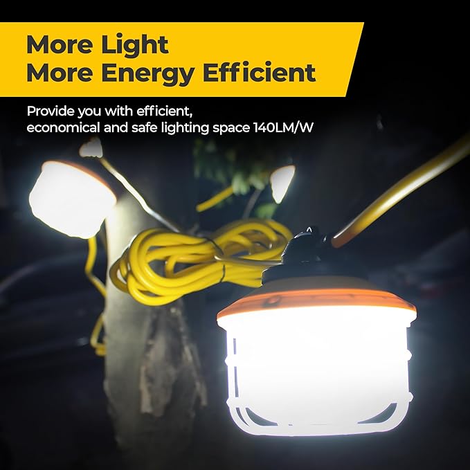 100FT 150W Ultra-Bright 21000 lumens Linkable Construction String Lights: Industrial Outdoor/Indoor Temporary Hanging Led Work Light for Attic Jobsite Garage Shop Lighting