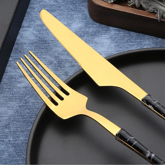 SpoonsSilverware Set Premium Stainless Steel Cutlery Set - Forks Knives &amp Spoons for Home Camping &amp Office Easy Gold Finish