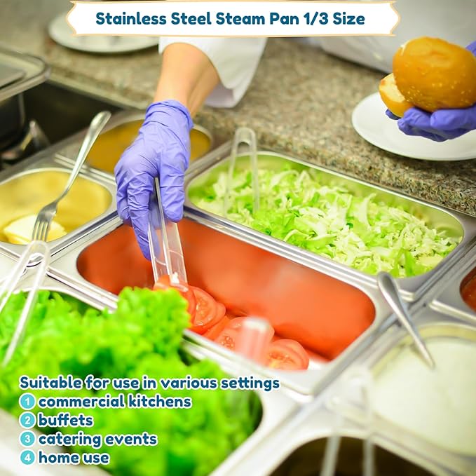 Stainless Steam Hotel Pan1/3 Size 6 Inch Deep Steam Table Pan with Lid 8 Pack 0.8 mm Thick Anti Jam Pan Stainless Steel Steamer Pan for Commercial Party RestaurantHotel
