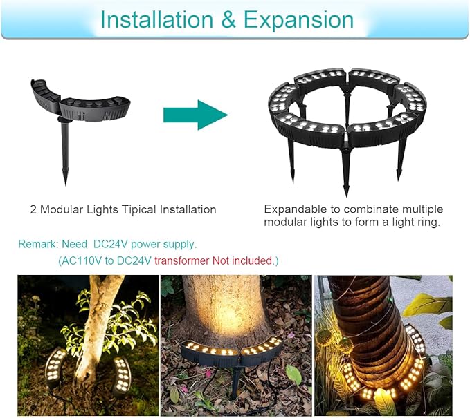 Tree Lights Outdoor Low Voltage Landscape Lighting DC 24V LED Landscape Spotlights Waterproof 3000K Warm White Uplighting for Tree Palm Pathway Yard Garden Chrismas Decor (2 Pack)