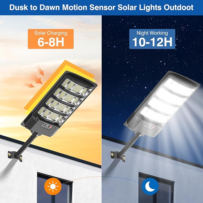 Solar Street Lights Outdoor Waterproof 28000LM 6500K 320° Angle Flood light5730 LED Solar Parking Light with Motion Sensor and Remote Control for Outdoor Streets CourtyardsParking Garages-4Pack