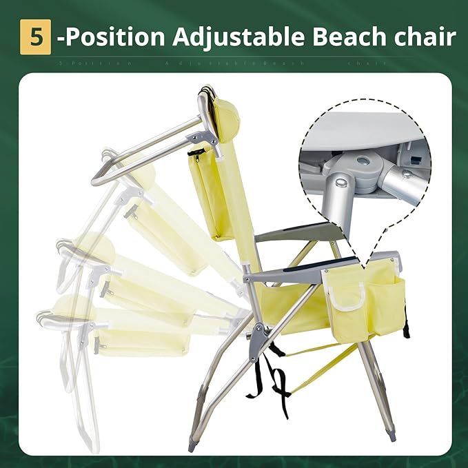 Tall Beach Chairs for Adults 5-Position Reclining Backpack Beach Chair with Cooler &amp Storage Pouch Portable Lightweight Folding Beach Chair with Aluminum Frame &amp Cup Holder Supports 220lbs