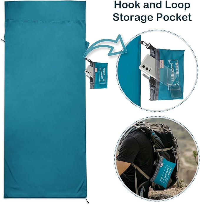 Sleeping Bag Liner Ultralight Silky Satin Adult Sleep Sack &amp Self Tan Sleep Sack with Two-Way-Zipper Single Camping Sheet &amp Travel Sheets for Hotel