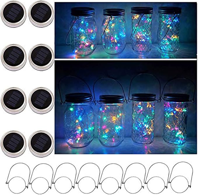 30LED Solar Mason Jar Lights 8 Pack Jar Lid String Lights (No Jars) Waterproof Fairy Firefly Light for Garden Patio Outdoor Yard Lawn Decor(Multicolor)