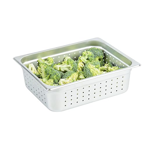 Restaurantware Steam Table Pan 6 Pack of Half Size Stainless Steel Perforated Hotel Pan Anti-Jam 4 Inch Deep Silver Commercial Kitchen Pan 24 Gauge