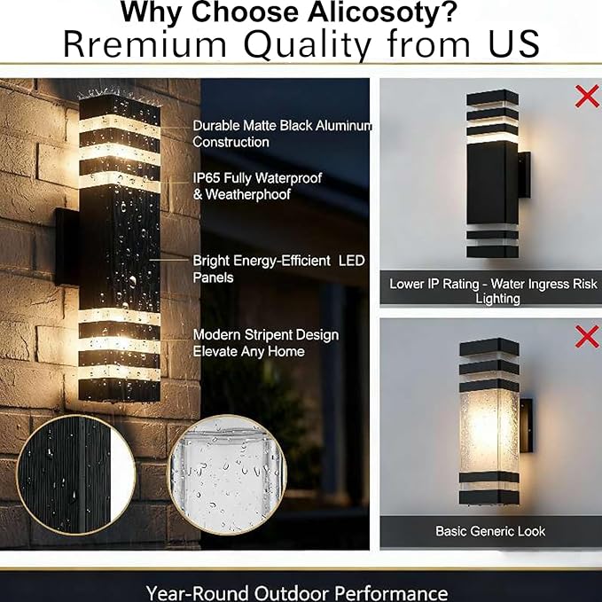 4Pack 15inch LED Square Up &amp Down Wall Lights14W Outdoor Wall Light 4000K Day White Aluminum Body Waterproof IP65 LED Exterior Light Fixtures Wall Mount for House Patio Garage Garden.