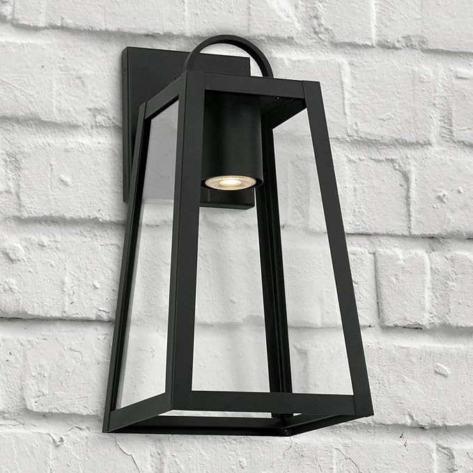 Capital Lighting 943711BK-GL Leighton Wet Rated Minimal Emissions Design Clear Glass Outdoor LED Wall Lantern 1-Light 7 Watt 16 H x 8 W Black