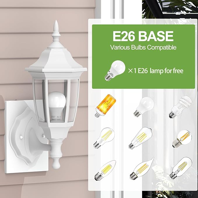 EMART Dusk to Dawn Plastic Outdoor Wall Light Fixtures with Bulbs Waterproof and Anti-Corrosion Porch Sconces Exterior Lanterns Wall Mount Lamp for Outside Garage Front Door Patio 1 Pack White