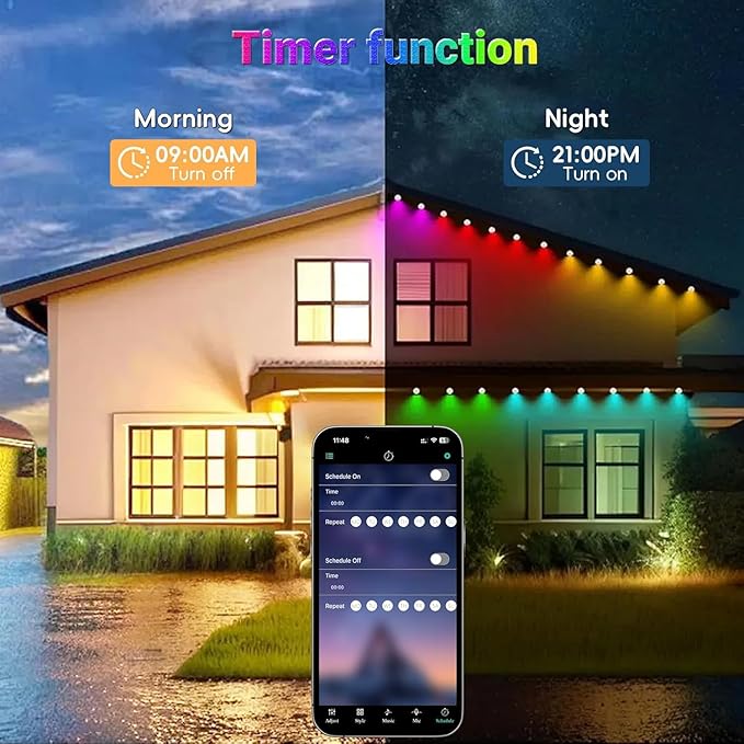 Permanent Outdoor Lights IP67 Waterproof Smart RGBMusic SyncTiming FunctionRemote Control for All Holiday Decor Decorations Light (200FT Permanent Outdoor Lights)