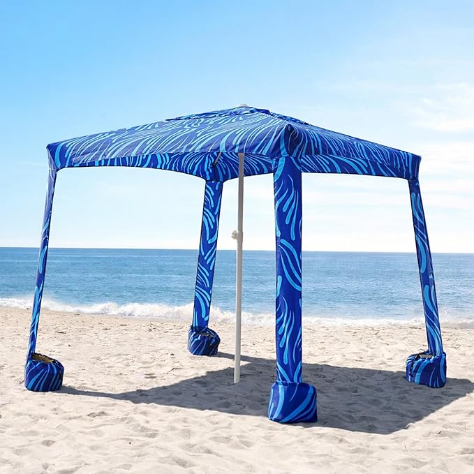 AMMSUN Beach Cabana 6.2'×6.2' Beach Canopy Easy Set up and Take Down Cabana Tent with Sand Pockets Instant Sun Shade with Side Wall Sea Flow