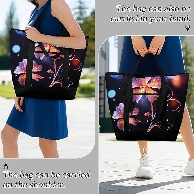 Insulated Shopping BagLarge Reusable Cooler Bags Cool Decorative FLowers Printed Foldable Shopping BagTravel Waterproof Shoulder Bag