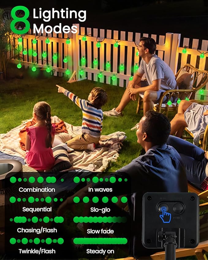 2-Pack 100 LED Green Solar String Lights Outdoor - 64FT Crystal Globe Waterproof Solar Powered Lights for Outside with 8 Lighting Modes for Patio Decorations Garden Party Porch Wedding Yard