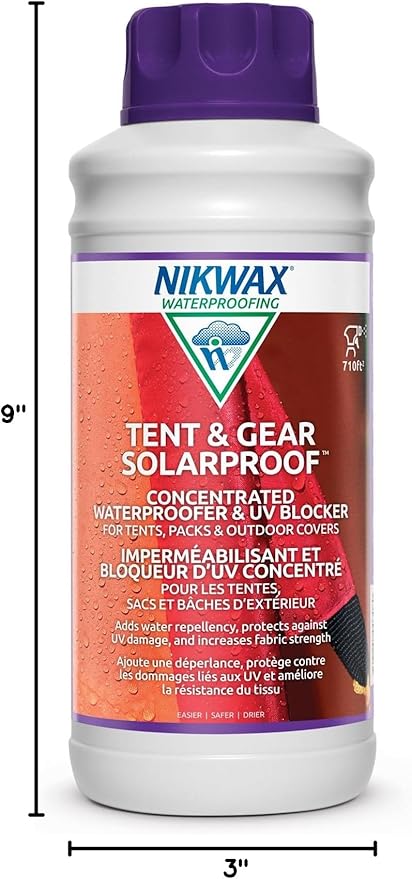 Nikwax Tent &amp Gear Tent &amp Gear Solarproof 1000ml Concentrate Waterproofing and UV Protector Rain Protector Restores DWR Water Repellency on Outdoor Fabric Rain Fly Canvas Covers Backp