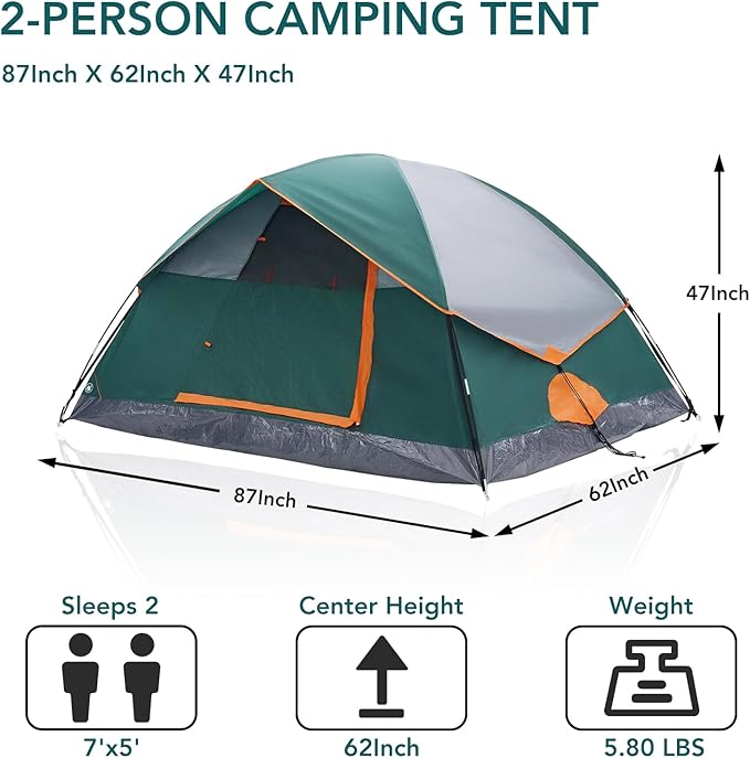 OLIXIS Camping Tent 2/4 Person Waterproof Windproof Dome Tent with Multi-Directional Ventilation Quick 5 Min Setup for Family Outdoor Backpacking Hiking