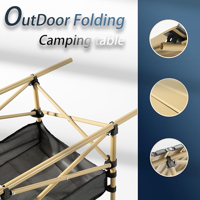 Outdoor Folding Table 7.93LBS Ultralight Camping Table with Built-in Storage &amp Carry Bag 225LBS Heavy Duty Aluminum Tabletop Carbon Steel Frame for Camping Picnic Beach BBQ