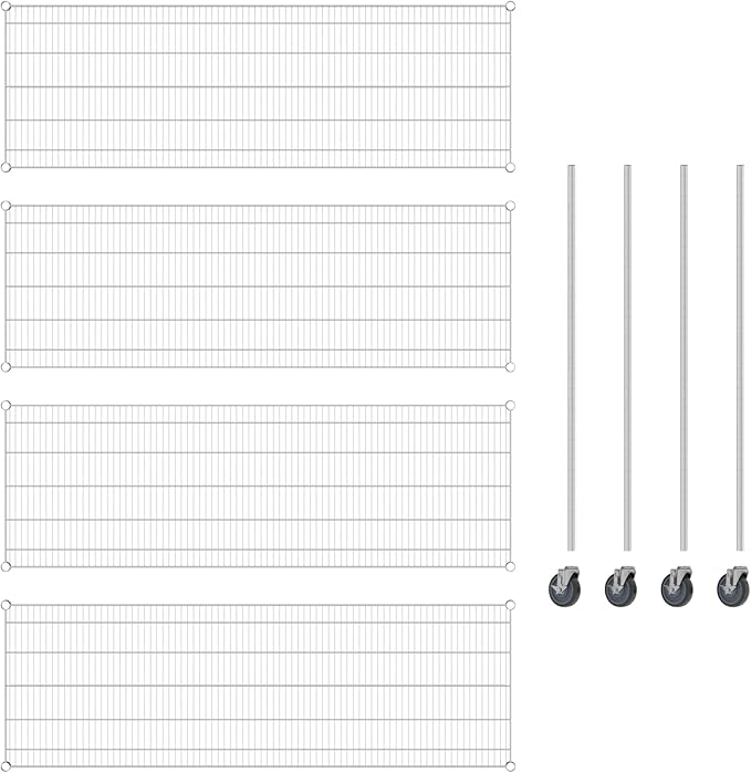 Commercial NSF Listed Chrome Mobile Wire Shelving Kit 24 x 72 x 60 with 4 Shelves Perfect for Warehouse Walk-in Refrigerator Freezer Grocery Store Restaurant Dishroom