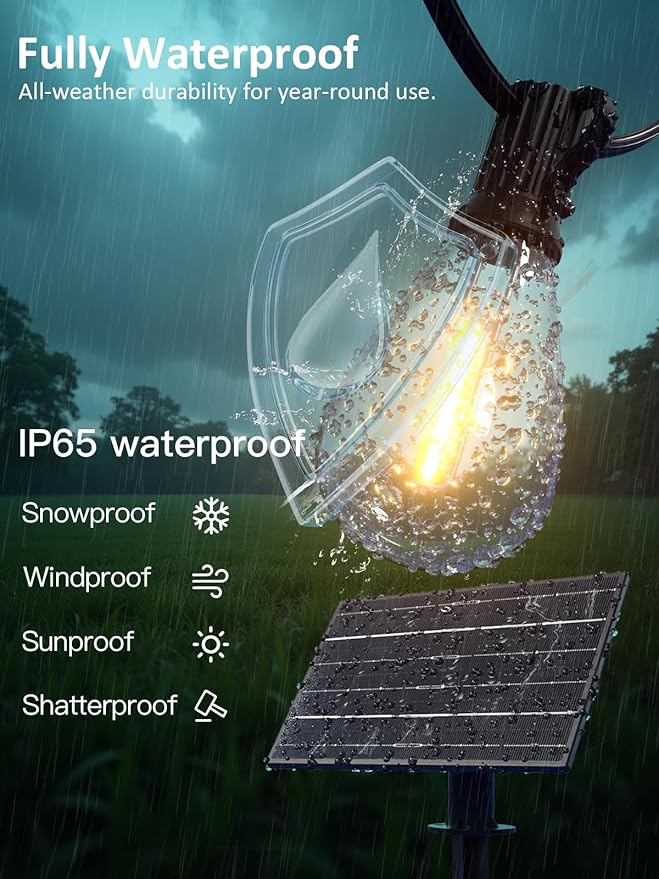 luckystyle 200FT Solar String Lights Outdoor Waterproof with 72+4 LED Bulbs Long Last for 20+Hrs Commercial Grade Shatterproof Patio Solar Powered Lights for CampingBackyard Garden Porch Decor