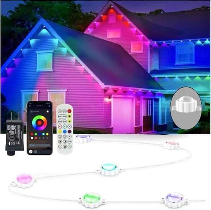 Permanent Outdoor LightsSmart Outdoor Christmas Lights 24V with IC+RGB 20 LED IP67 Waterproof Eaves Lighting with 213 Modes for HolidayParty Daily APP/Remote Control