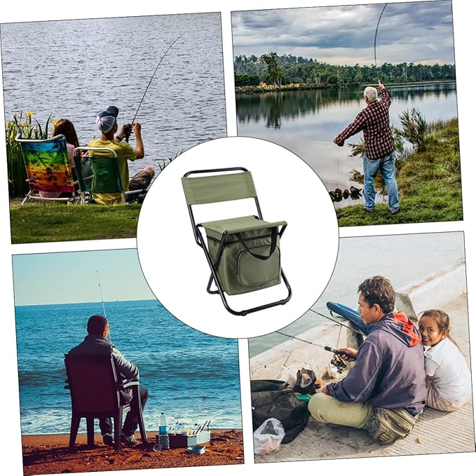 Folding Fishing Chair with Backrest Portable Outdoor Camping Seat and Insulated Cooler Bag Lightweight and Durable for Fishing Beach Picnic and Travel