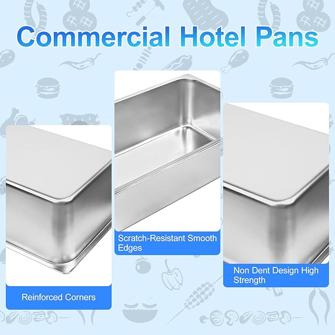 6 Pack Full Size Steam Table PansStainless Steel Hotel Pan1/1 6 Inch Deep Anti Jam Commercial Table Pan20.8 L x 13 W Catering Pans Food Pans for Hotels Restaurants and Home Use