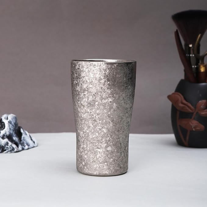 300ml Titanium Cup Double Wall Beer Mug Ultralight Druable Drinkware for Outdoor Camping Multiple Colors Gift for Beer Lovers for Men Women Dishwasher Safe RT155D (Silver)