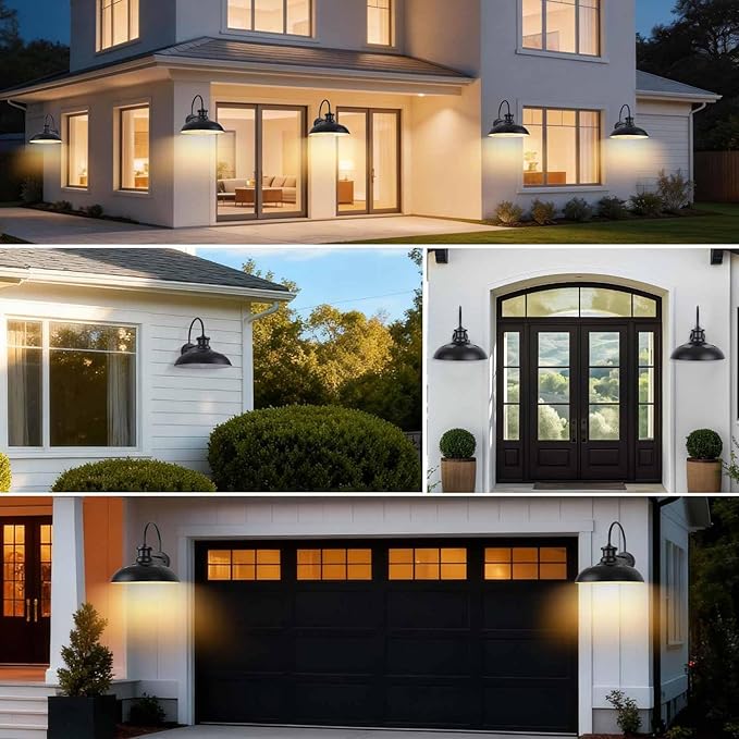 16 Extra Large Solar Barn Light for Outside Dusk to Dawn Gooseneck Farmhouse Barn Lights Waterproof Black Outdoor Wall Light Solar Powered for House Garage Patio 2-Pack