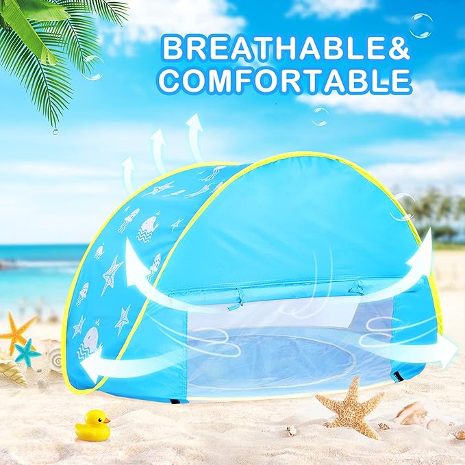 Beach Tent Toddlers Pool Tents Pop Up Portable Toys Sun shelter UV Protection Shade for Infant with Carry Bag (Blue)