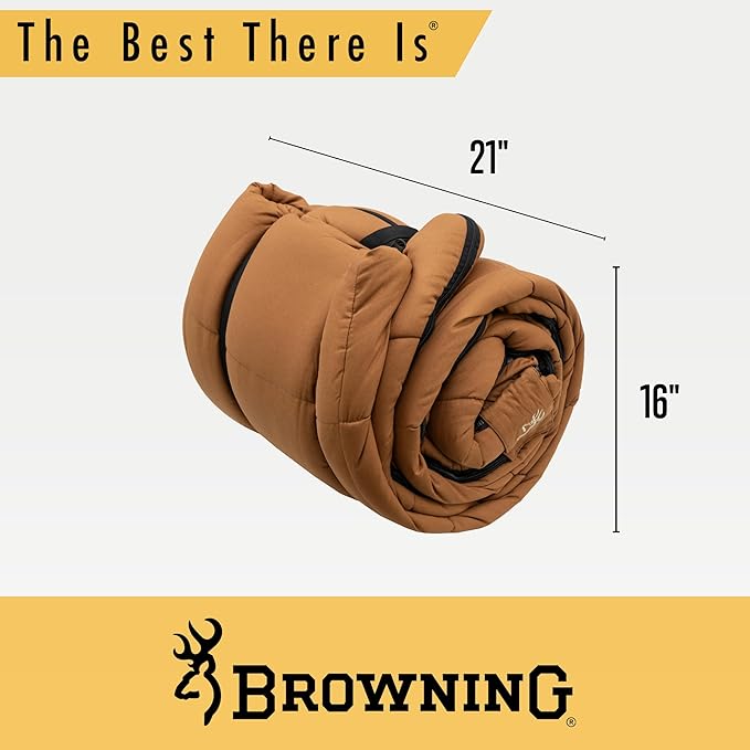 Browning Camping Enterprise 0° Degree Sleeping Bag – Hooded Rectangular Cold Weather Canvas Sleeping Bag with Flannel Liner PolyLoft Insulation &amp Roll-Up Straps for Winter Camping