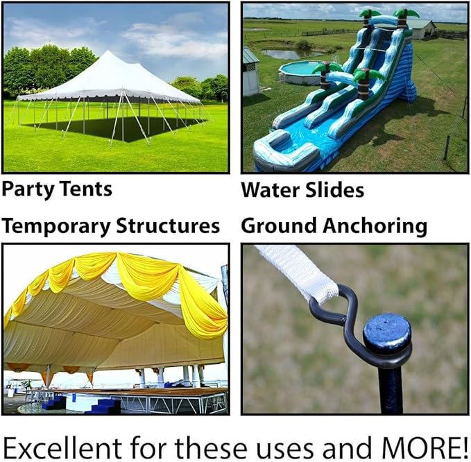 Single Head Tent Stakes - Heavy Duty Steel Tent Stakes Versatile Ground Spikes to Anchor Commercial Inflatables Party Tents and Outdoor Camping Shelters 3/4 x 30 Inch 10-Pack