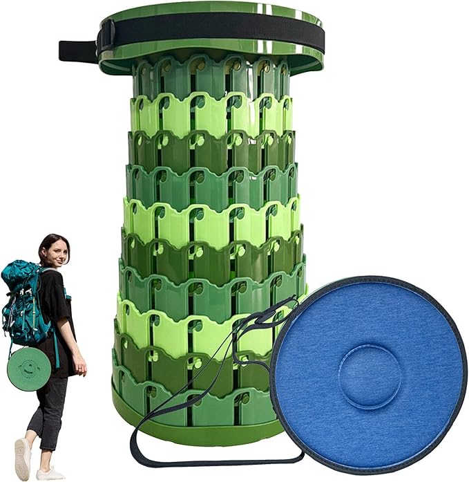Upgraded Collapsible Stool with Cushion 1000 lbs Capacity &amp 19.7-in High Wider &amp Taller Heavy Duty Portable Telescoping Foldable Seat for Adults Camping Travel Music Festivals Outdoors