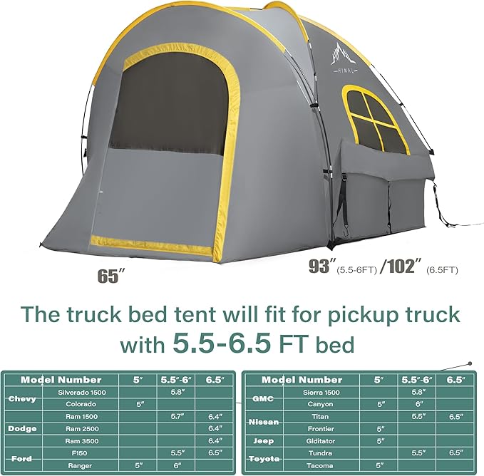 Pickup Truck Tent Waterproof PU2000mm Double Layer for FT Truck Bed Portable Bed Tent for Camping