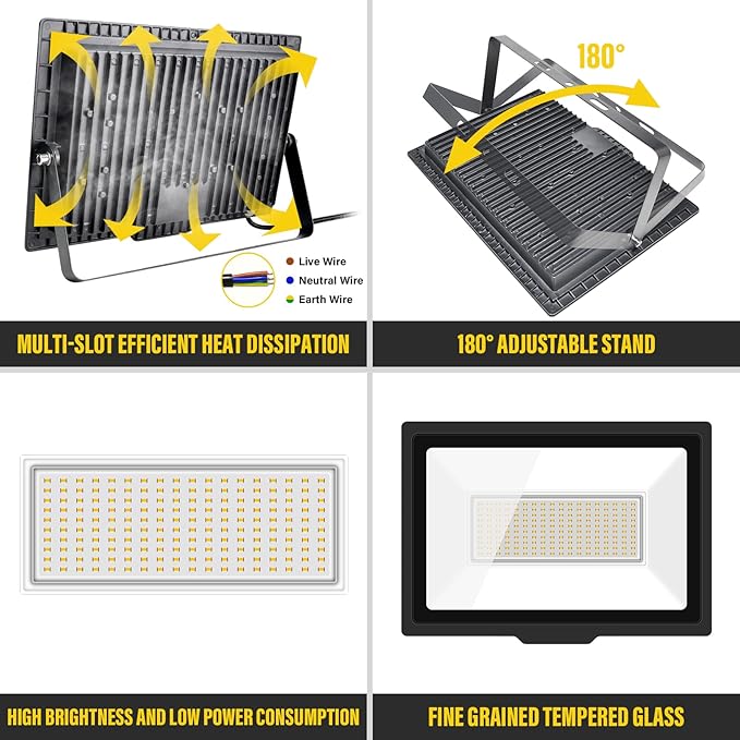 Willpower 2pcs Outdoor LED Floodlights 150W 15000LM LED Security Lights IP66 Waterproof 100V-250V Daylight Warm White 4000K Wall Light for Garden Garage Back Door Yard Lawn Court Patio