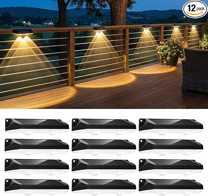 Brightown 12 Pack Solar Lights Outdoor Waterproof Color Changing Solar Fence Deck Step Flood Lights Warm White &amp RGBCW 11 Color IP65 Waterproof Garden Lights for Outside Backyard Yard Step Pati