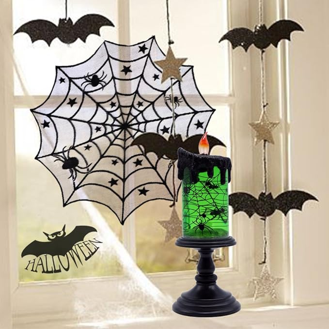 Eldnacele Halloween Snow Globe Candles Lighted Lamp Battery Operated Spooky Spinning Water Glittering Tornado Candle Flameless Candles Table Centerpiece for Halloween Decoration Indoor(Spider)