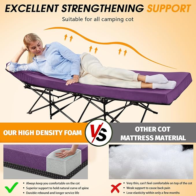 CYMULA Camping Cot Mattress 2in Memory Foam Sleeping PadSoft Warm Non-Slip Camping Mattress Topper with Retaining for AdultsPortable Roll up Pad for Travel(75 x30)（only Mattress）