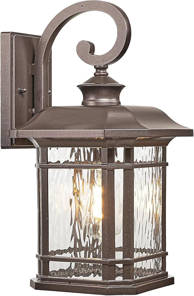 ORB Finish Outdoor Wall Lights 17 Inch Height Waterproof Exterior Lighting Fixtures with Water Ripple Glass E27 Socket Porch Lights Outdoor for Garage Patio Front Door