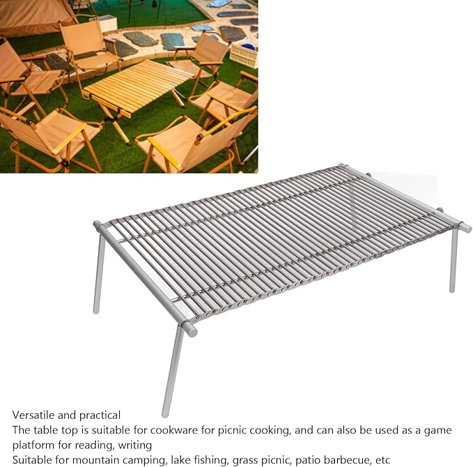 Folding Camping Table Portable Roll Up Table Board with Storage Bag Stainless Steel Adjustable Height for Picnic Camping BBQ Party Backyard Beach Sliver