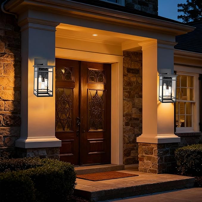 3 Lights Large Outdoor Wall Sconce LightsBlack Modern Outdoor Wall Light FixturesExterior Lighting Fixtures Waterproof Outside Front Porch Lantern for HousePatioGarage with E26 Base