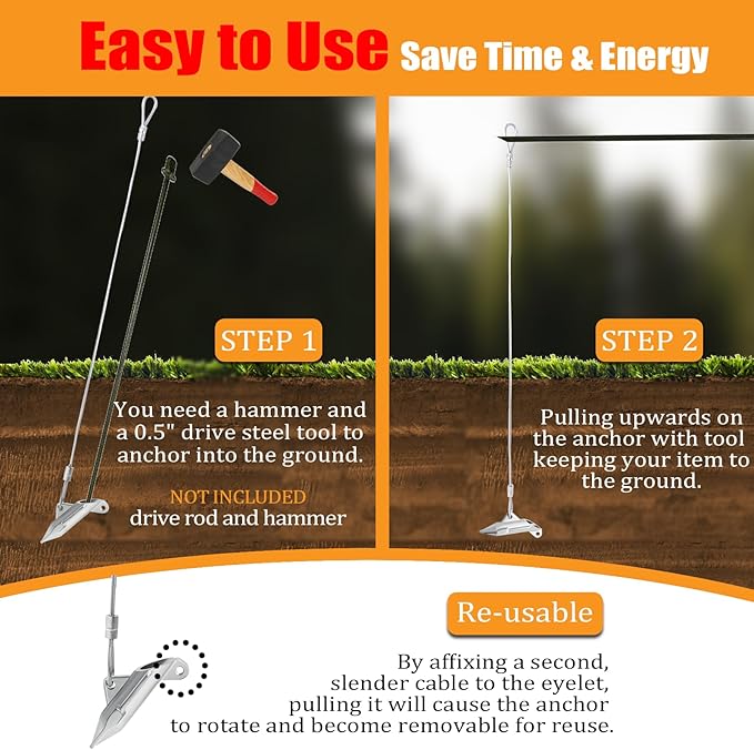 Drive-in Ground Earth Anchors for Sheds (20 Pack) Duck Bill Tree Anchor Kit with 30 inch Wire Cables for ShedCoyote Traps CanopyFencesTentsSwing Set Green House Easy to Use