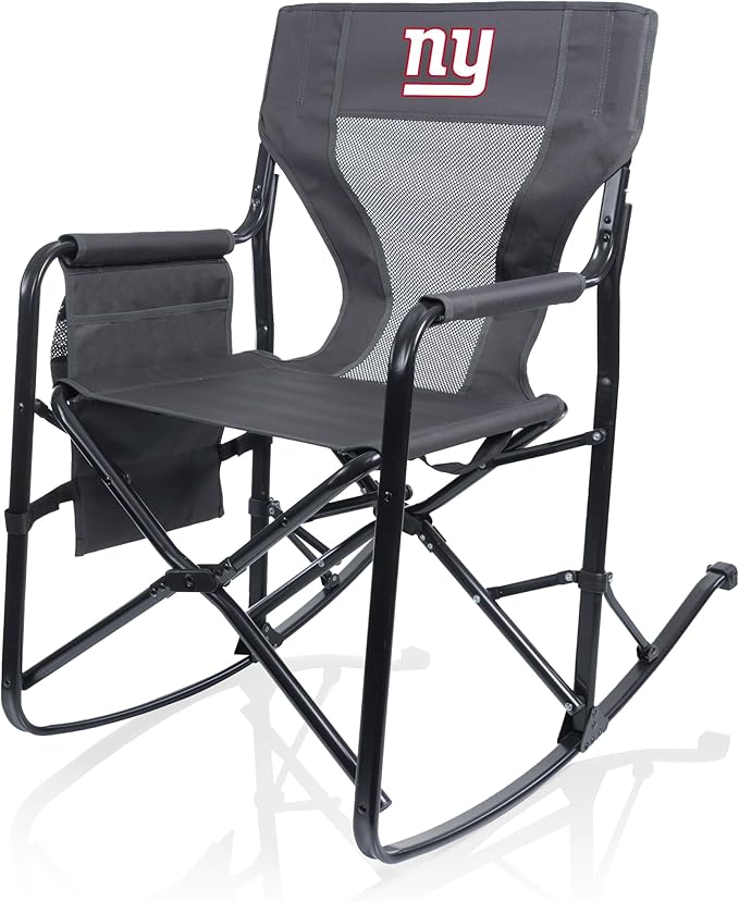 Picnic TIME NFL New York Giants Woodland Rocking Camping Chair with Storage Caddy Camp Chair for Adults (Charcoal Gray)