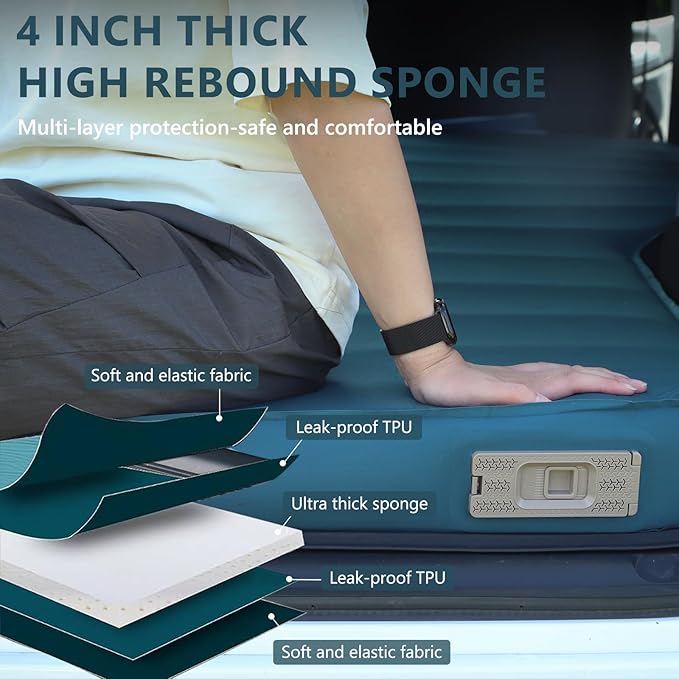 Camping Air Mattress Tesla Model Y Mattress 4 Ultra Thick SUV Air Mattress for Tesla Model Y Mattress Self Inflating Sleeping Bed Portable SUV Air Mattress Car Bed Camping Blue