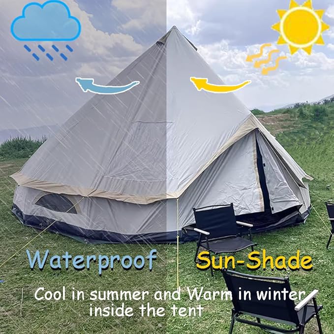 Backpacking Bell Tent with Top Stove Jack for All Year Living 300D Oxford Waterproof Yurt Tents House for Camping Glamping Parties Outdoor Events-13/16.4FT