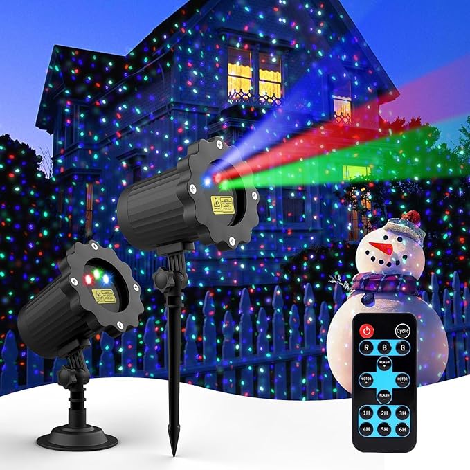 Fimilo Firefly Laser Light Projector RGB Christmas Laser Landscape Lights Outdoor Waterproof Firefly Light Projector with Remote12 Moving Effect Timer 2 Installation for Wedding Party Holiday